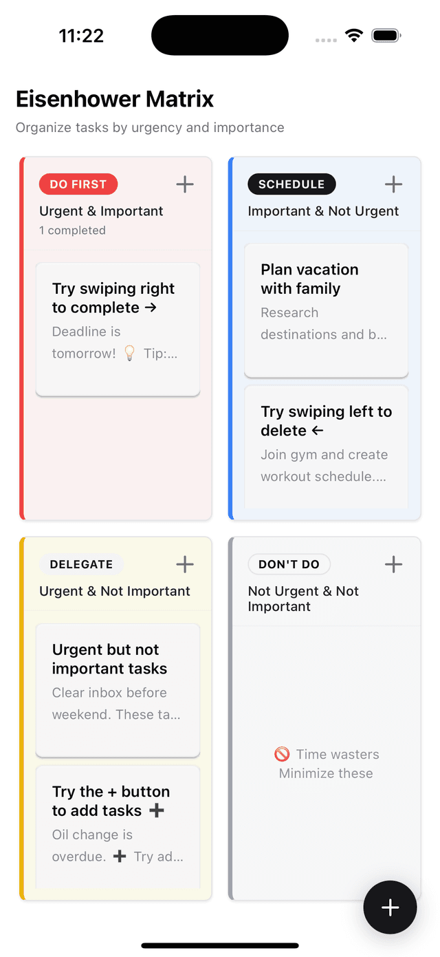 Eisenhower Matrix App Interface